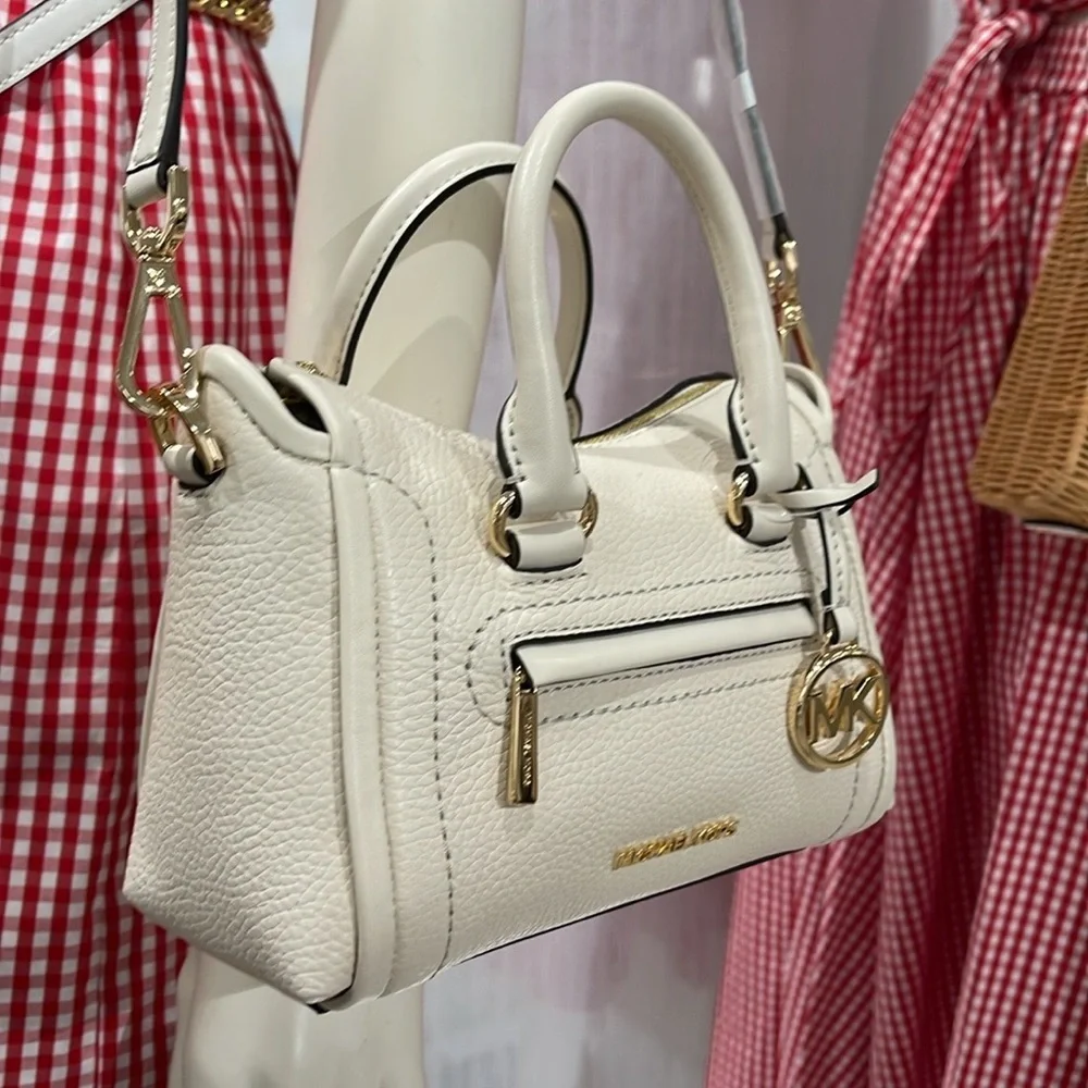 Michael Kors Carine Extra-Small Pebbled Leather Satchel Crossbody  Lt Cream  NWT